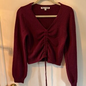 Wallflower Burgundy Ruched V-Neck Crop Sweater